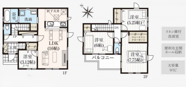 上尾市大字原市、新築一戸建ての間取り画像です