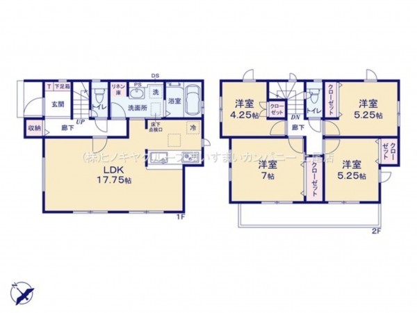 上尾市大字原市、新築一戸建ての間取り画像です