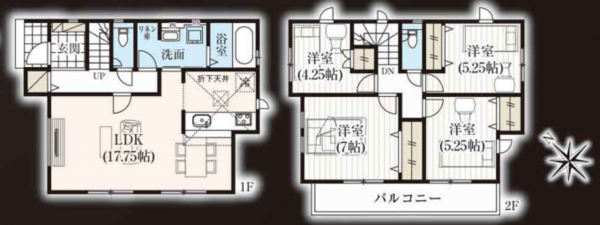 上尾市大字原市、新築一戸建ての間取り画像です