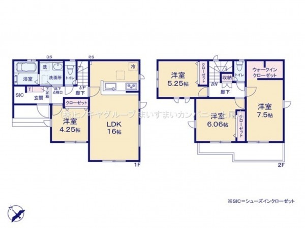 上尾市大字原市、新築一戸建ての間取り画像です