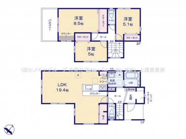 上尾市中妻、新築一戸建ての間取り画像です