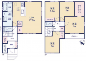 上尾市浅間台、新築一戸建ての間取り画像です