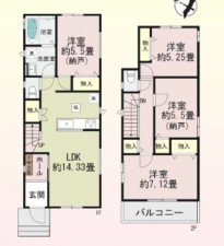 上尾市西宮下、新築一戸建ての間取り画像です