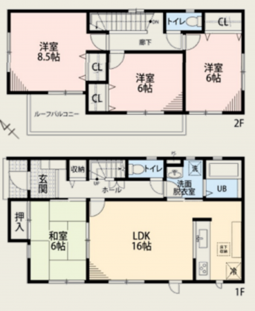 上尾市大字上、中古一戸建ての間取り画像です