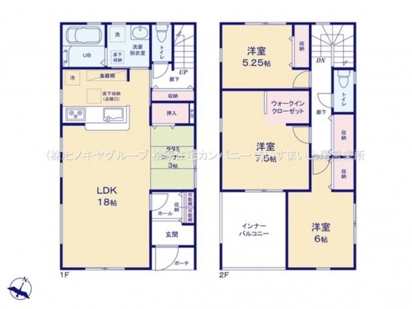 桶川市末広、新築一戸建ての間取り画像です