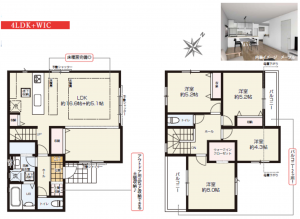 上尾市中妻、新築一戸建ての間取り画像です
