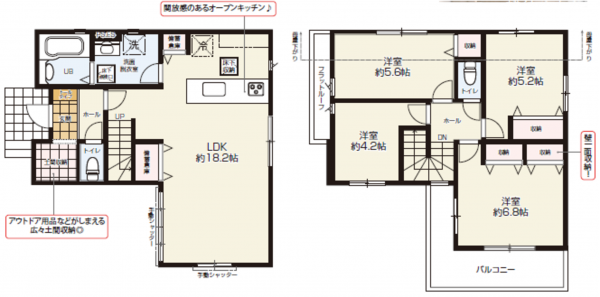 桶川市朝日、新築一戸建ての間取り画像です