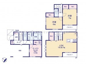上尾市谷津、新築一戸建ての間取り画像です