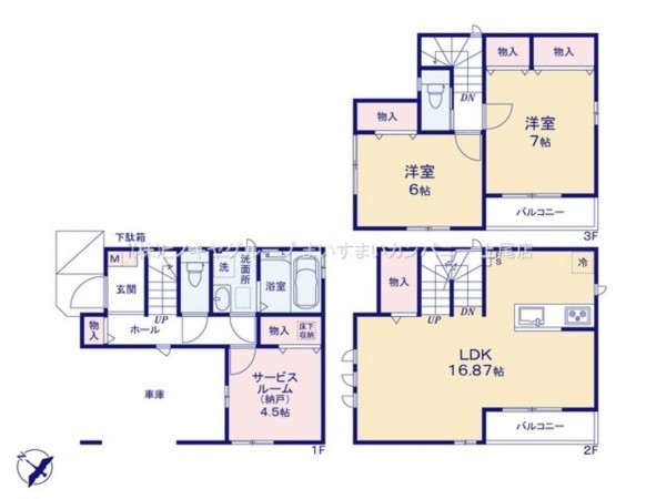 上尾市谷津、新築一戸建ての間取り画像です