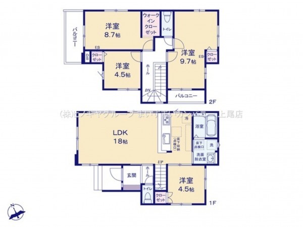 上尾市東町、新築一戸建ての間取り画像です