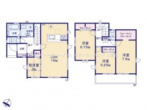 上尾市大字大谷本郷、新築一戸建ての間取り画像です