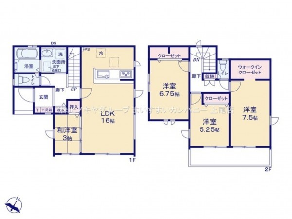 上尾市大字大谷本郷、新築一戸建ての間取り画像です