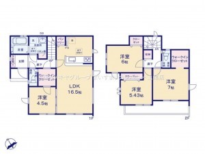 桶川市朝日、新築一戸建ての間取り画像です