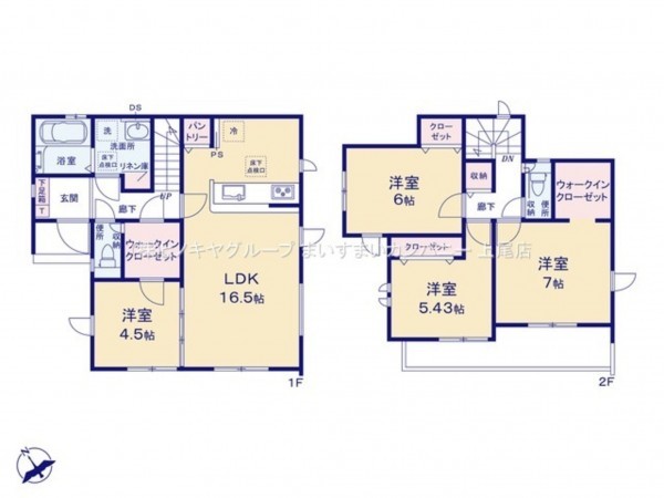 桶川市朝日、新築一戸建ての間取り画像です