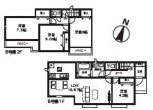 桶川市坂田東、新築一戸建ての間取り画像です