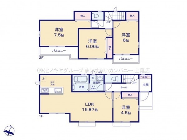 桶川市坂田東、新築一戸建ての間取り画像です