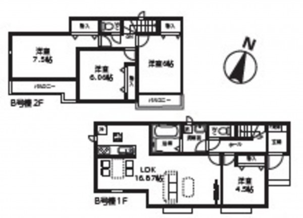 桶川市坂田東、新築一戸建ての間取り画像です