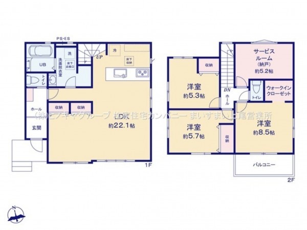 上尾市錦町、新築一戸建ての間取り画像です
