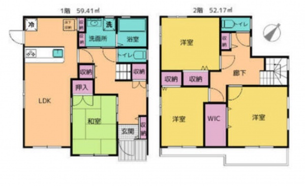 桶川市大字加納、中古一戸建ての間取り画像です