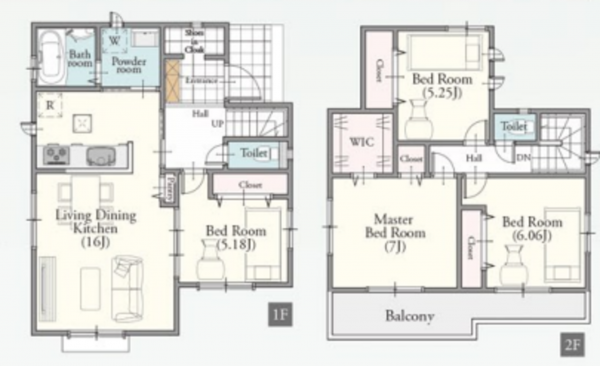 桶川市鴨川、新築一戸建ての間取り画像です