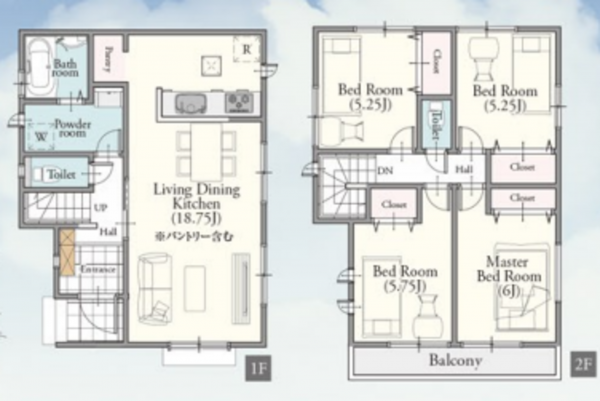 桶川市鴨川、新築一戸建ての間取り画像です