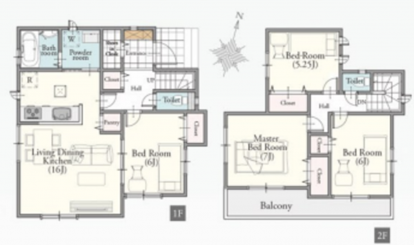 桶川市鴨川、新築一戸建ての間取り画像です