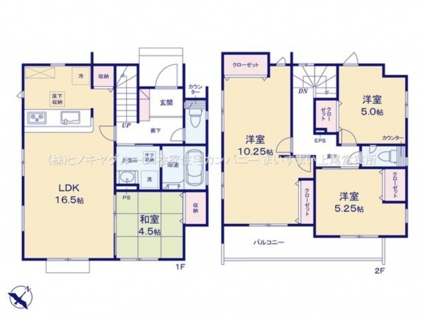 桶川市北、新築一戸建ての間取り画像です