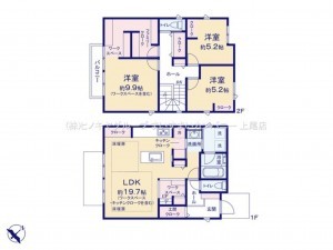 上尾市壱丁目南、新築一戸建ての間取り画像です