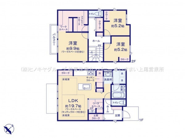 上尾市壱丁目南、新築一戸建ての間取り画像です