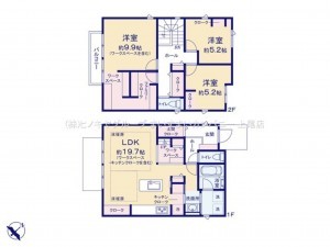 上尾市壱丁目南、新築一戸建ての間取り画像です