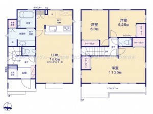 桶川市大字坂田、新築一戸建ての間取り画像です