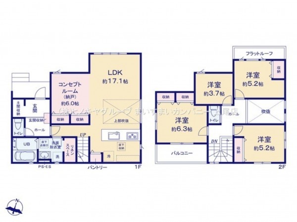 上尾市大字小泉、新築一戸建ての間取り画像です