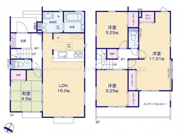 上尾市大字上、新築一戸建ての間取り画像です