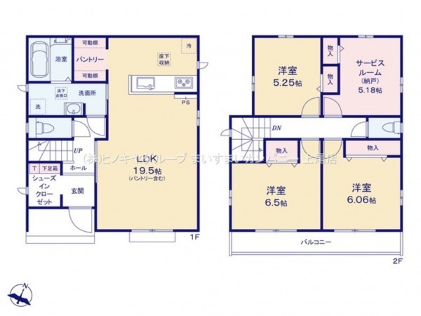 上尾市大字原市、新築一戸建ての間取り画像です