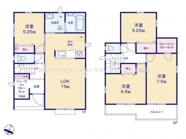 上尾市大字原市、新築一戸建ての間取り画像です
