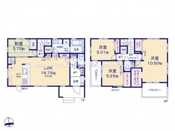 上尾市大字瓦葺、新築一戸建ての間取り画像です