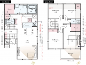 上尾市浅間台、新築一戸建ての間取り画像です