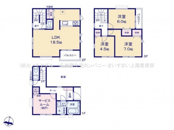 上尾市本町、新築一戸建ての間取り画像です