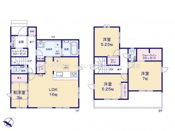 上尾市大字上、新築一戸建ての間取り画像です