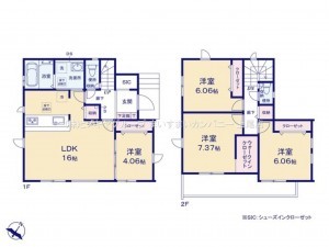 上尾市大字上、新築一戸建ての間取り画像です