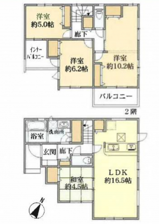 桶川市末広、新築一戸建ての間取り画像です