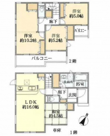 桶川市末広、新築一戸建ての間取り画像です
