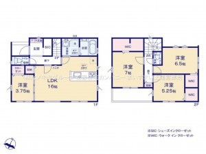 桶川市寿、新築一戸建ての間取り画像です