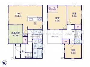 上尾市大字瓦葺、新築一戸建ての間取り画像です