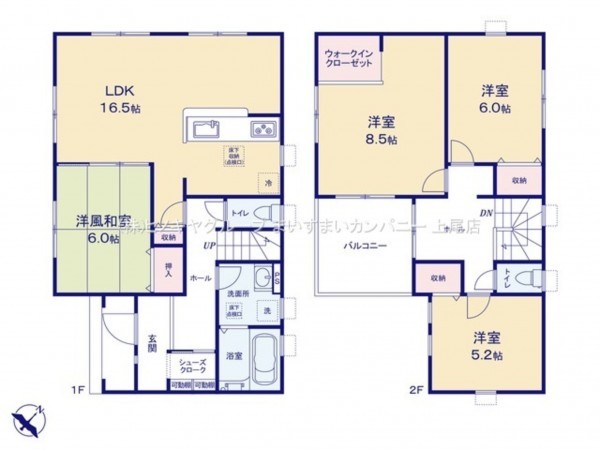 上尾市大字瓦葺、新築一戸建ての間取り画像です