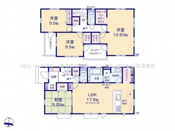 上尾市大字瓦葺、新築一戸建ての間取り画像です