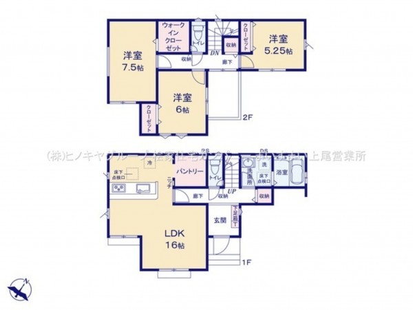 上尾市大字上、新築一戸建ての間取り画像です