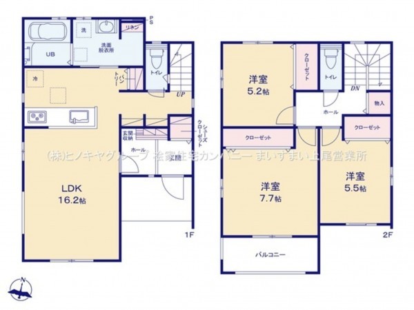 桶川市坂田東、新築一戸建ての間取り画像です