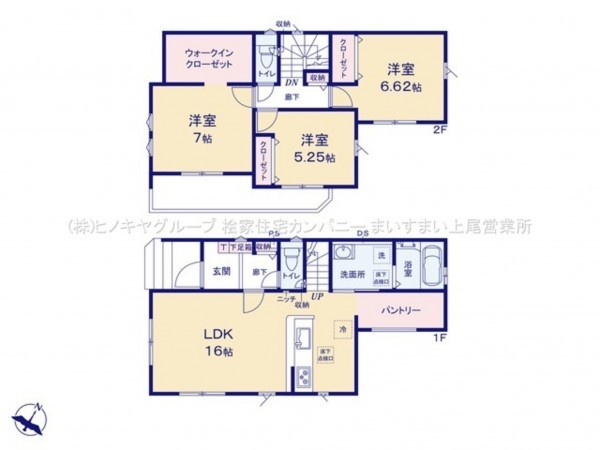 桶川市大字上日出谷、新築一戸建ての間取り画像です