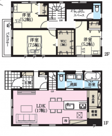 北本市緑1丁目、新築一戸建ての間取り画像です